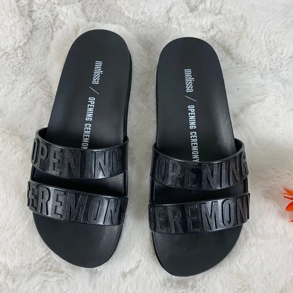 Melissa x Opening Ceremony Womens Black Flipp Slides Rubber Sandals Size 6